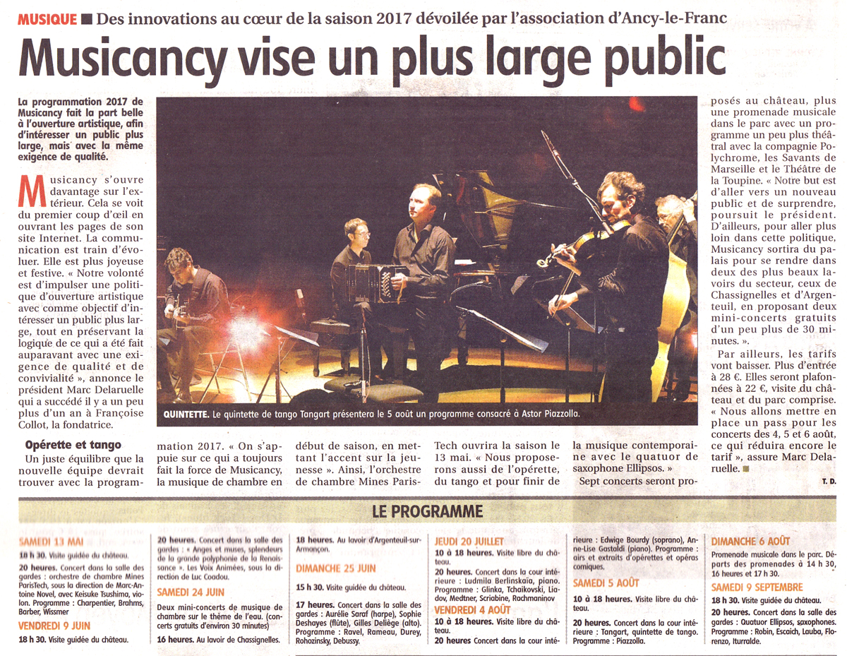 Musicancy Saison 2017 au château d'Ancy le Franc Bourgogne concerts