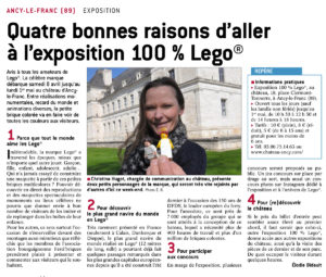 Exposition LEGO au chateau d'Ancy le Franc article de presse 6 avril 2017 LE BIEN PUBLIC