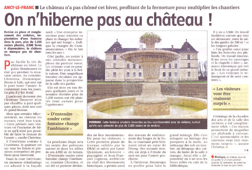 création de jardin au chateau d'Ancy le Franc en Bourgogne
