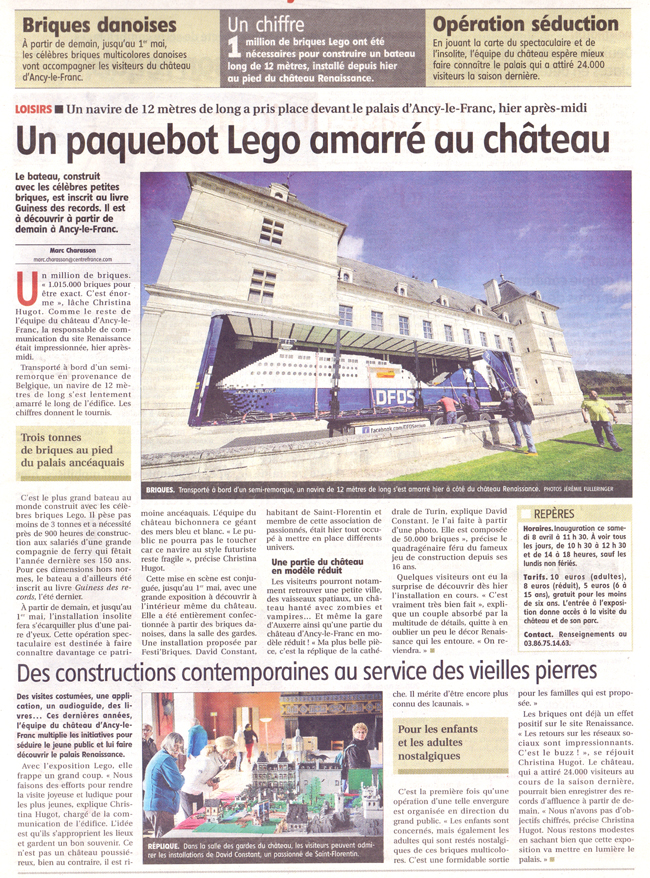 Exposition 100% LEGO au château d'Ancy le Franc Yonne Républicaine 7 Avril 2017 