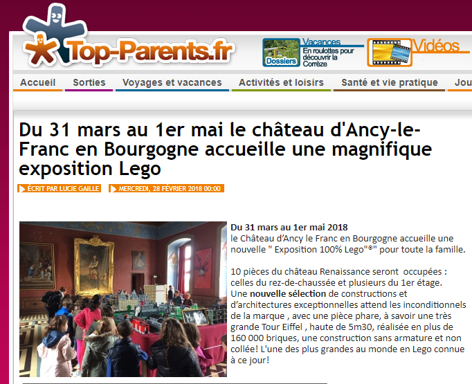 exposition 100% LEGO au château d'Ancy le Franc en Bourgogne